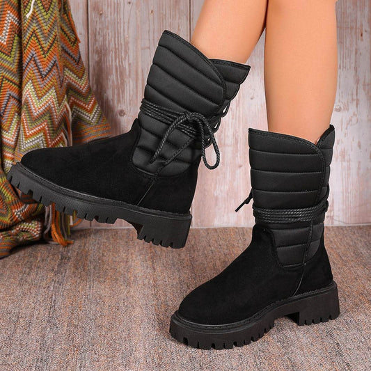 Fashion Mid-calf Snow Boots With Lace-up Design Winter Warm Thickened Low-heeled Boot Women's Casual Shoes Outdoor - Mubimart