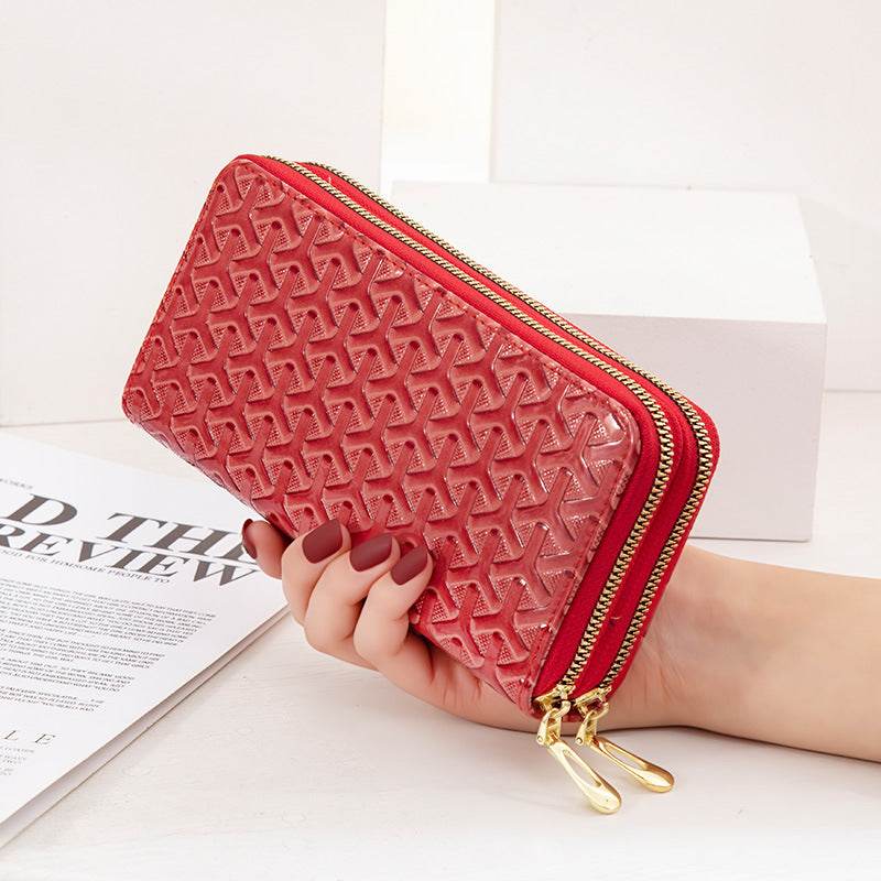 Large Capacity Double Layer Bright Leather Striped Mobile Phone Bag - Mubimart