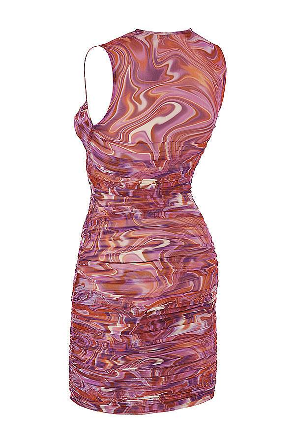 Printed Halter Nightclub Prom Dress - Mubimart