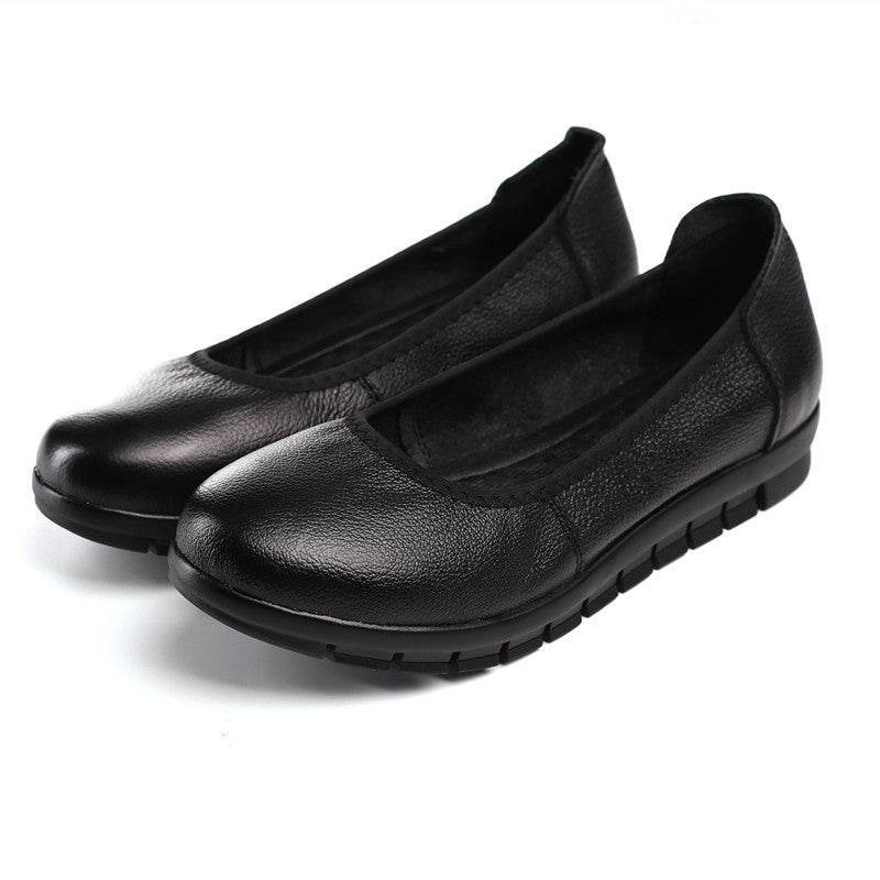 Authentic Leather Work Shoes Women's Black Non-slip Flat Work Leather Shoes - Mubimart
