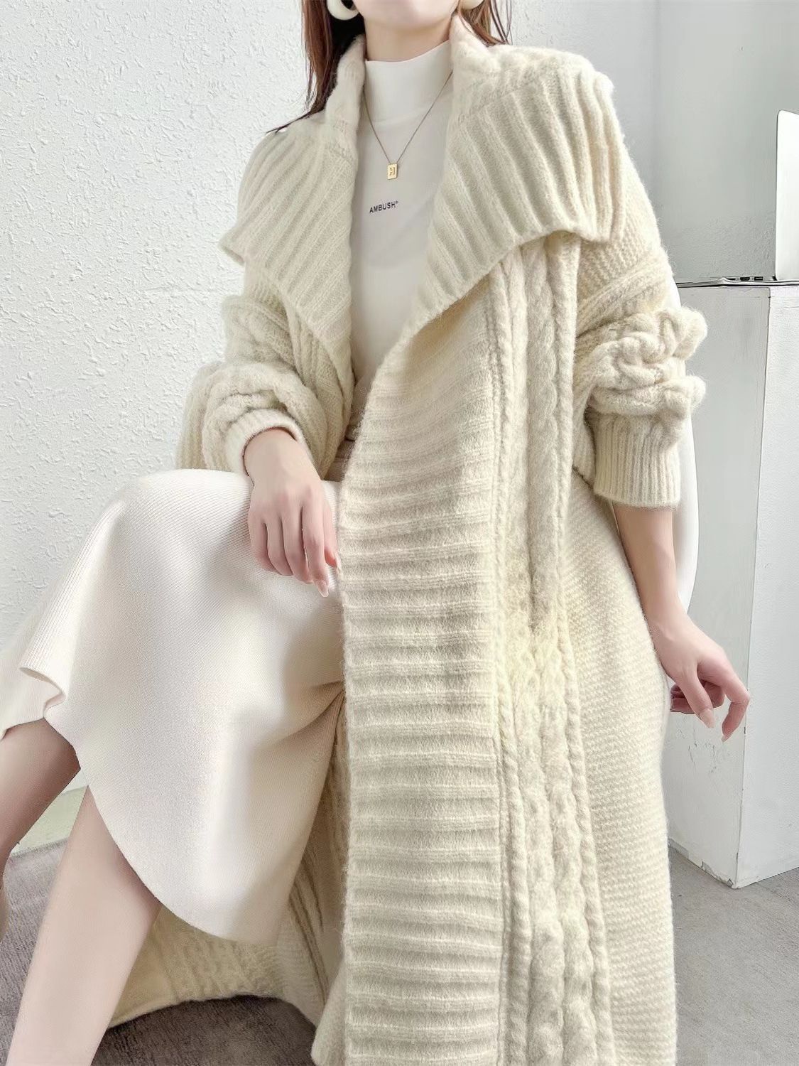 Long Knitted Cardigan Coat Women's Plus Size - Mubimart -  