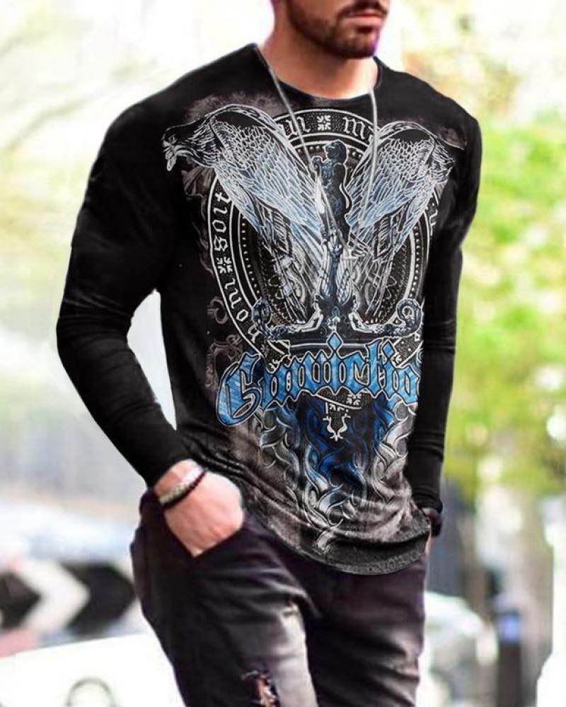 Mens Letter Crew Neck Slim Fit Casual Print T Shirt - Mubimart