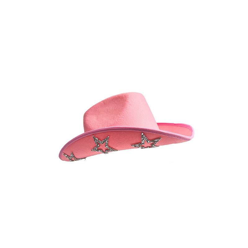 Western Cowboy Hat Rhinestone Five-pointed Star Fedora Hat - Mubimart