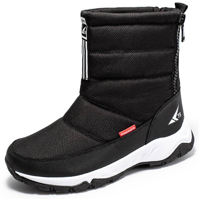 Men's Waterproof Snow Boots Short Ski Boots Fleece-lined Hiking Shoes - Mubimart