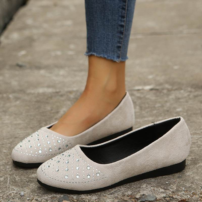 Fshion Flats Shoes With Rhinestones Casual Round Toe Loafers Cozy Shoes For Women - Mubimart