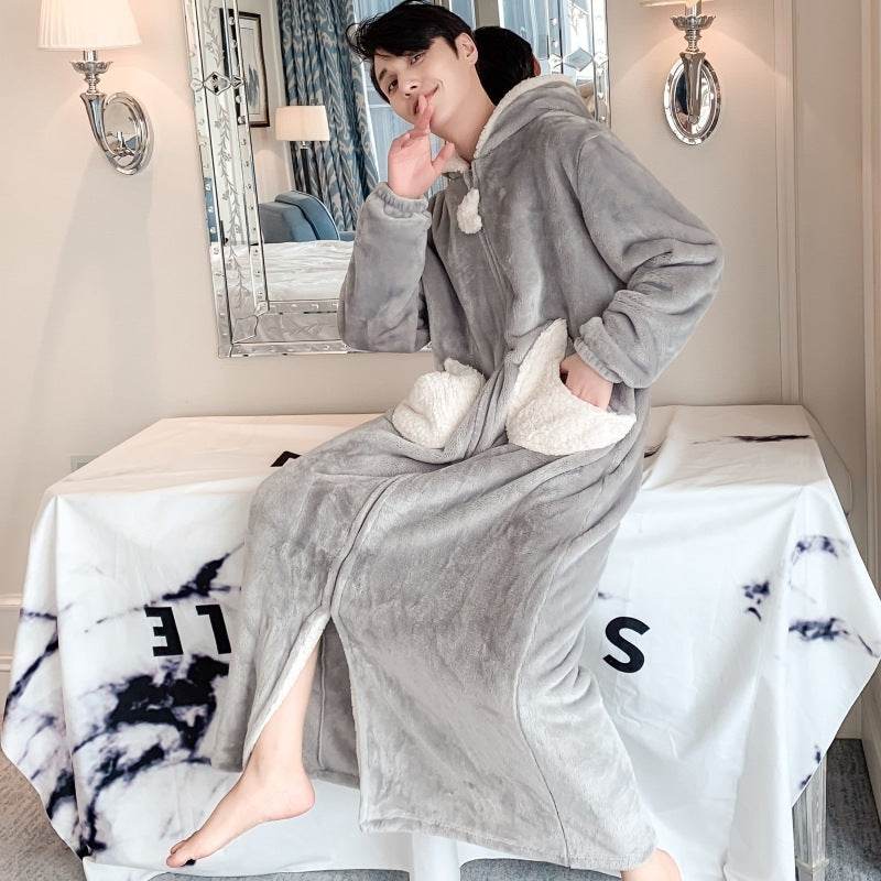 Winter Stars And Moon Flannel Girlfriends Pajamas Female Couple Nightgown Plus Size Lamb Cashmere Home Service - Mubimart