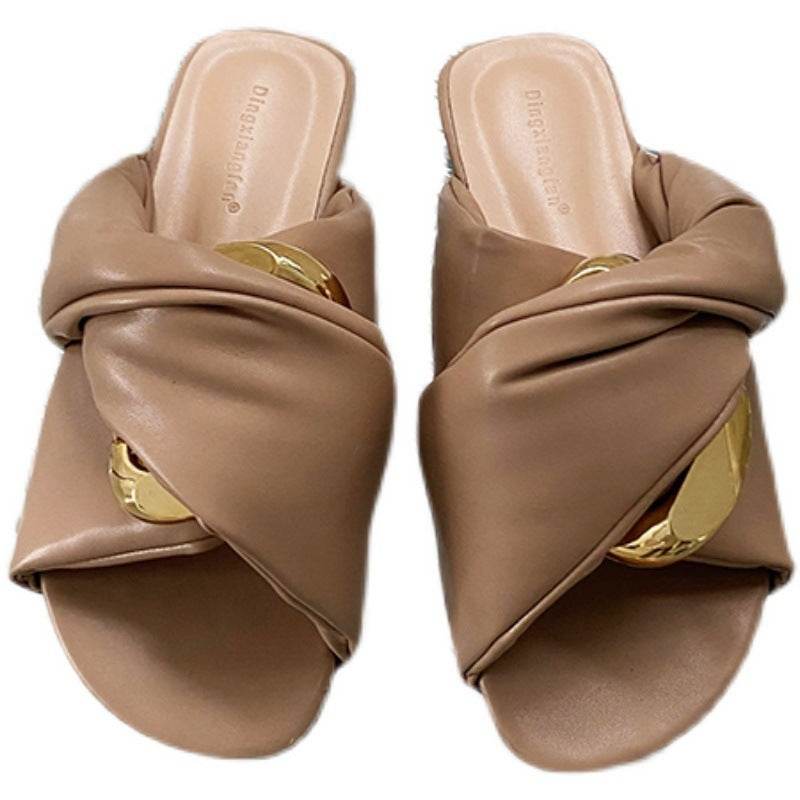 Women's Solid Color Flat Comfort Outer Sandals - Mubimart