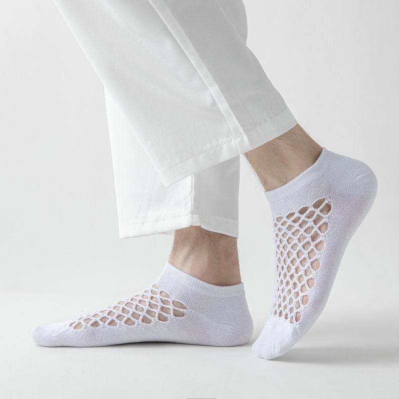 Men's Fashion Solid Color Low-cut Mesh Sweat-absorbing Cotton Socks - Mubimart
