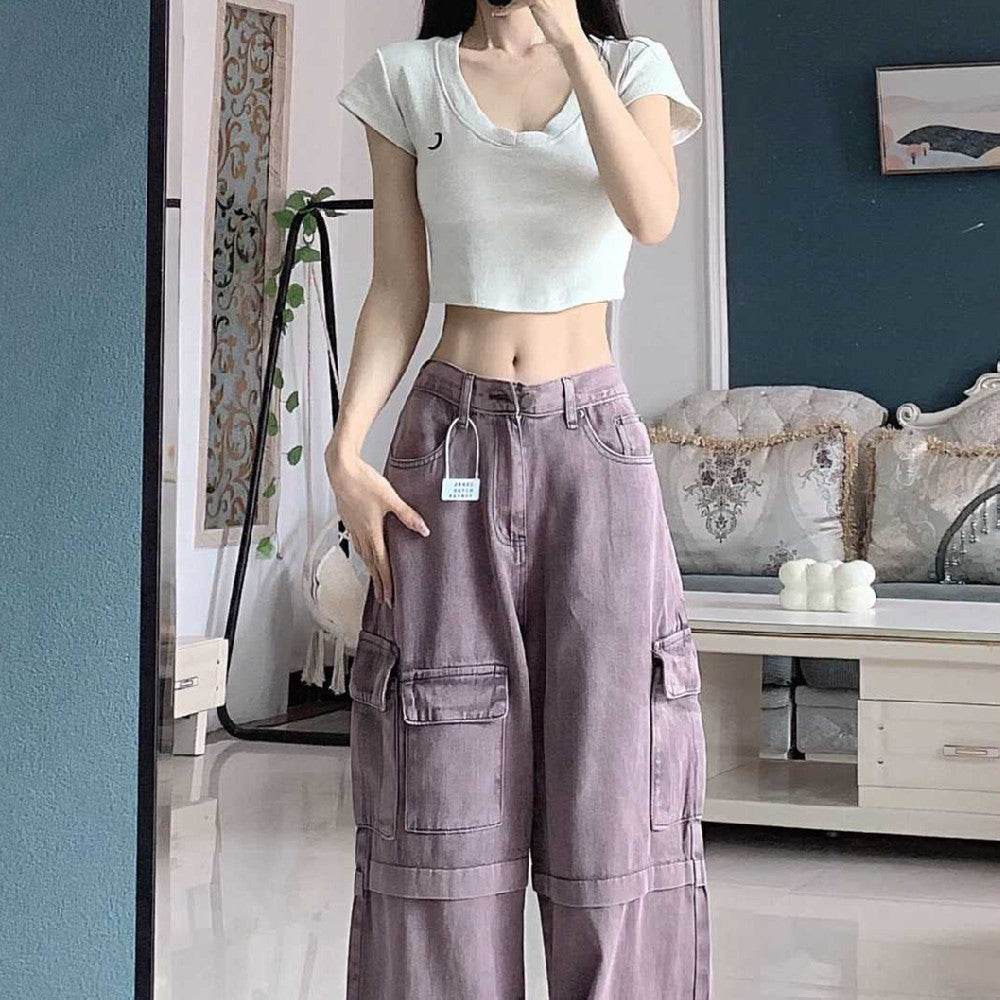 Retro Purple Cargo Jeans Women - Mubimart
