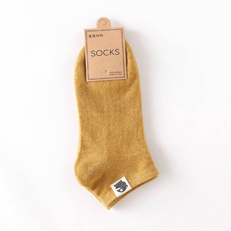 Retro Solid Color Low Waist Shallow Mouth Socks - Mubimart