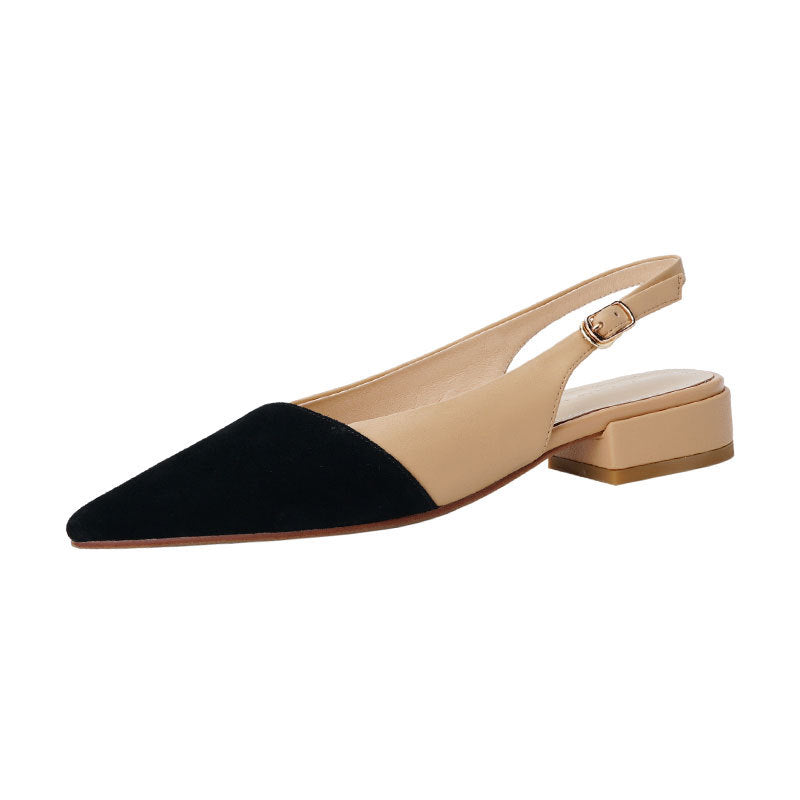 Chunky Heel Leather Color Block Flats