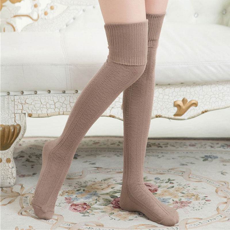 Women's Fashion Solid Color Warm Knee-high Socks - Mubimart