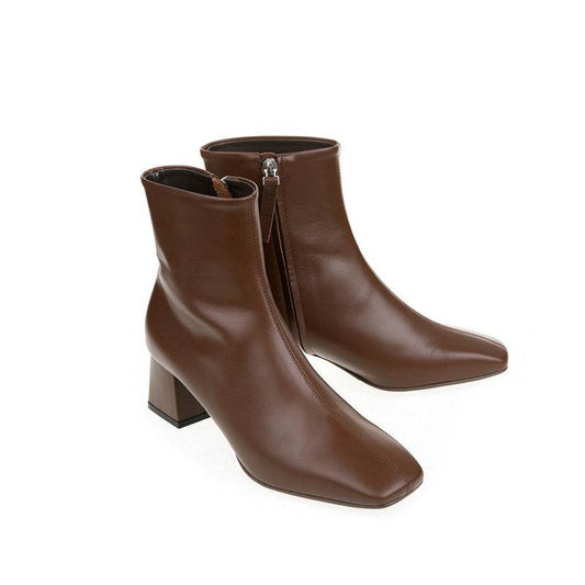 Women's Square Toe Thick Heel Martin Boots - Mubimart