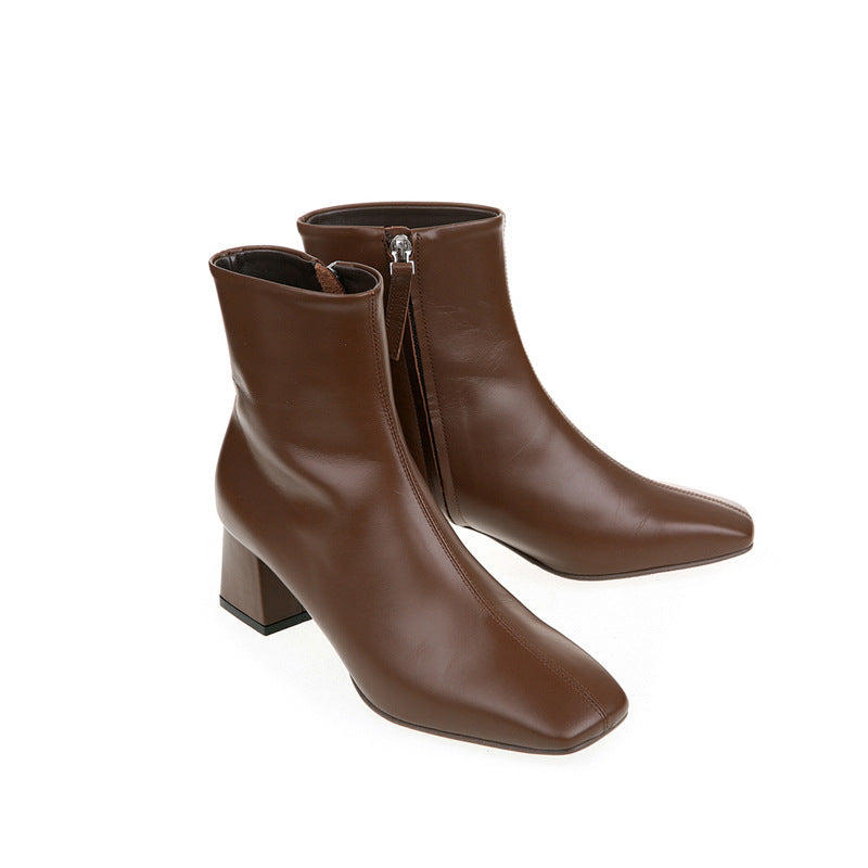 Women's Square Toe Thick Heel Martin Boots