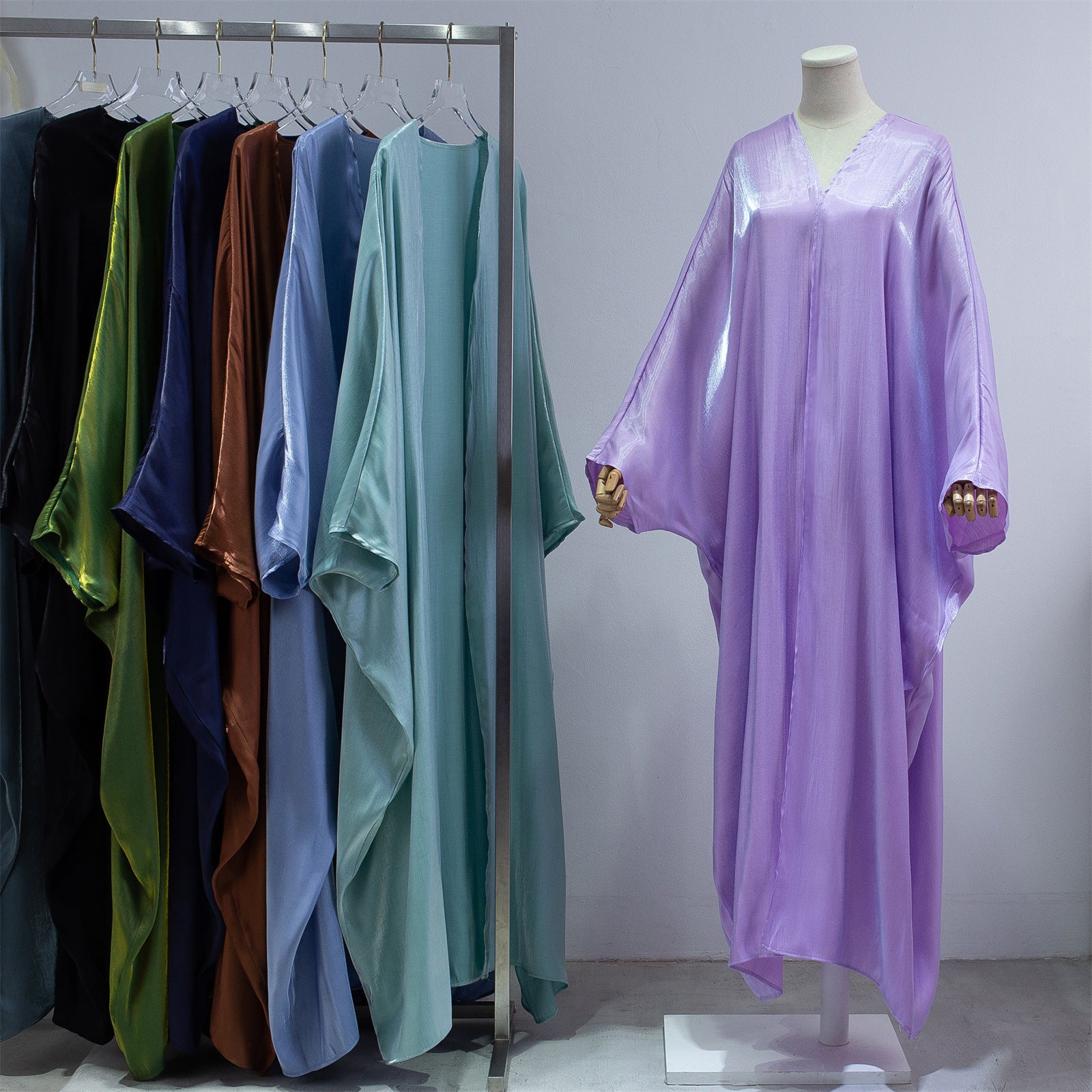 Fashion Casual Bright Silk Cardigan Plus Size Robe Batwing Sleeve - Mubimart - Plus Size Robe 