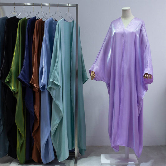 Fashion Casual Bright Silk Cardigan Plus Size Robe Batwing Sleeve - Mubimart