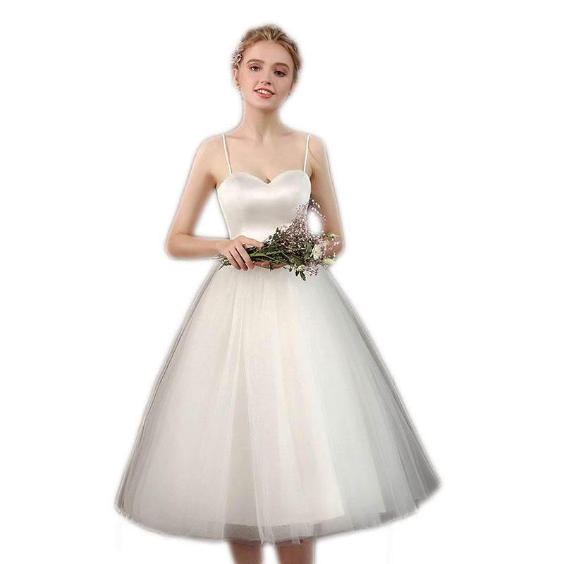 White Wedding Sling Short Photo Light Wedding Dress Graduation Season Photo Shoot Girl - Mubimart