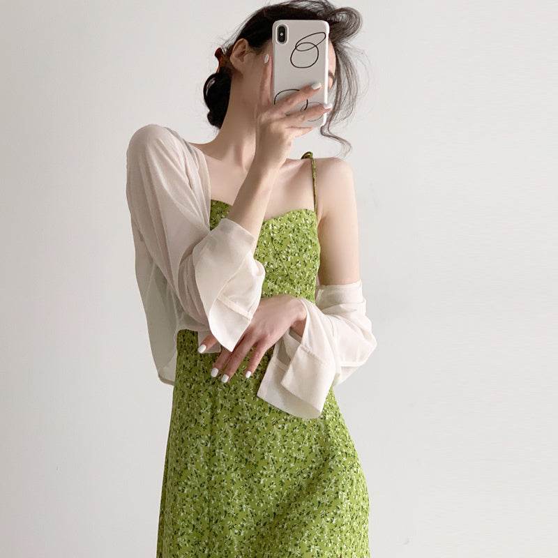 Women's Temperament Retro Print Slip Dress - Mubimart
