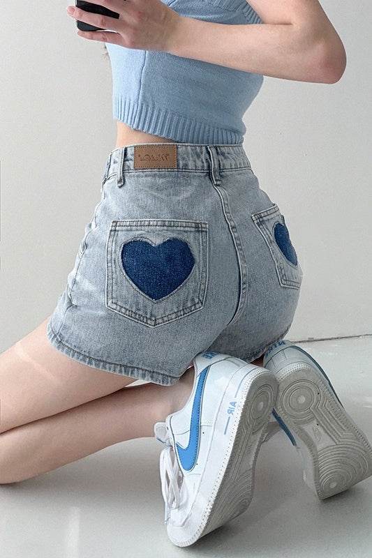 Fashionable Street Style Love Hot Girl Denim Shorts Women - Mubimart