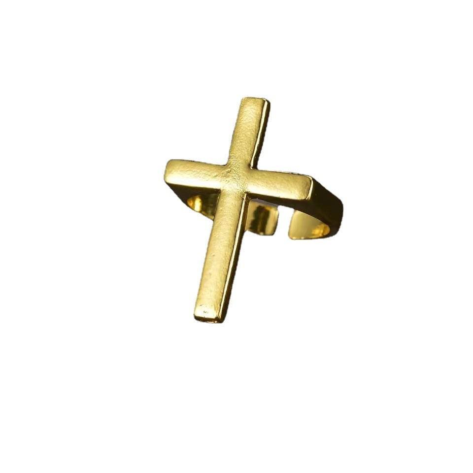 Black Cross Ring Men Punk Ring - Mubimart