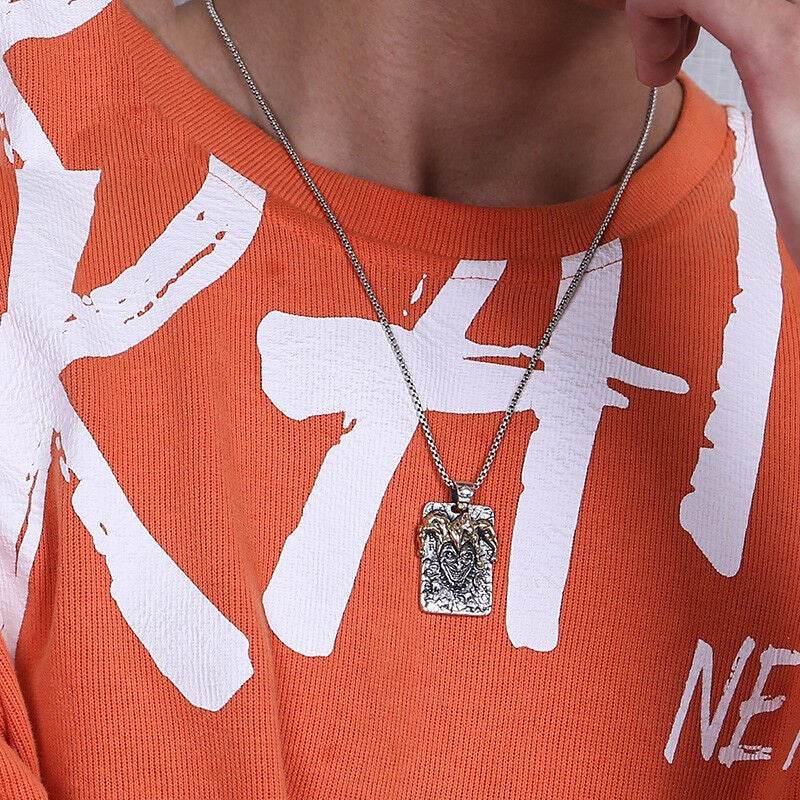 Mens Alloy Poker Clown Pendant Necklace Vintage - Mubimart