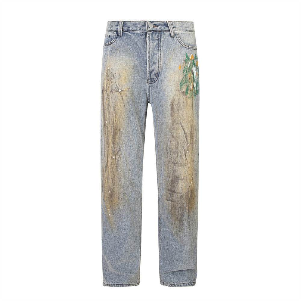 Splash-ink Wide-leg Jeans For Men And Women - Mubimart