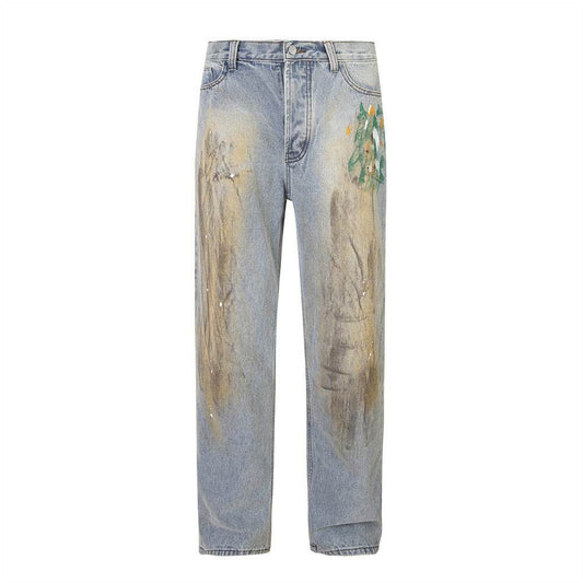 Splash-ink Wide-leg Jeans For Men And Women - Mubimart