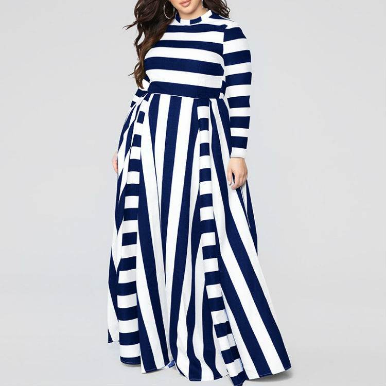 Loose Women''s Dress Plus Size Striped Woman''s Dress - Mubimart