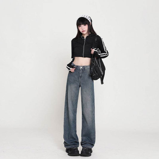 Nostalgic High Waist Wide Leg Jeans For Women - Mubimart
