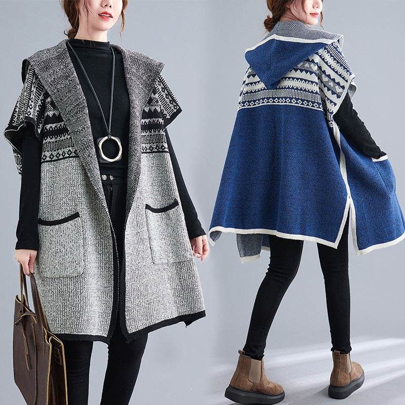 Plus Size Women's Cardigan Sweater Loose Hooded - Mubimart