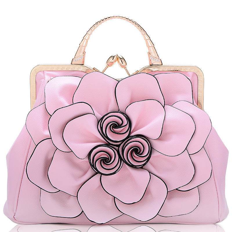 Rose Flower Women Tote Solid Color Shoulder Bag - Mubimart