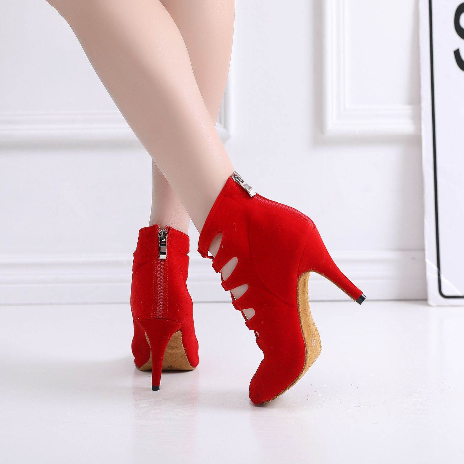 Women's Soft Bottom Red Short Peep Toe High Heels - Mubimart