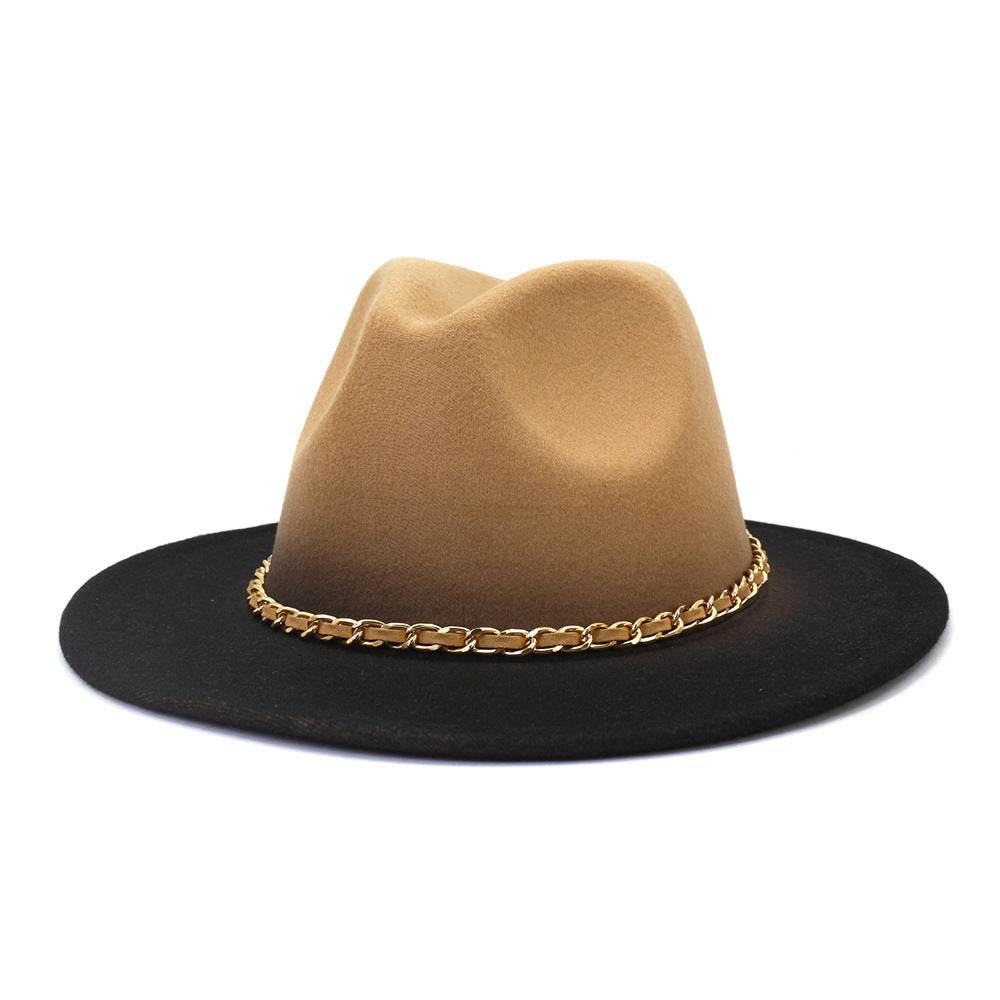 Painted Woolen Fedora British Ladies Broad-brimmed Hat - Mubimart