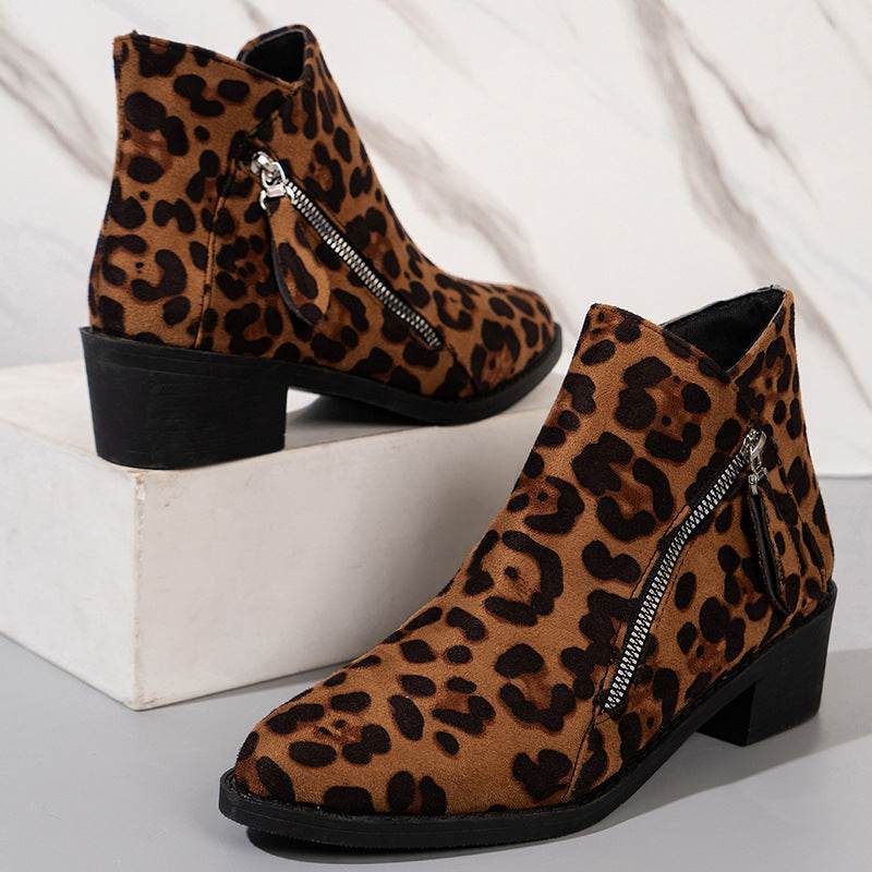 Women's Suede Rubber Cloth Fashion Boots Chunky Heel Booties - Mubimart