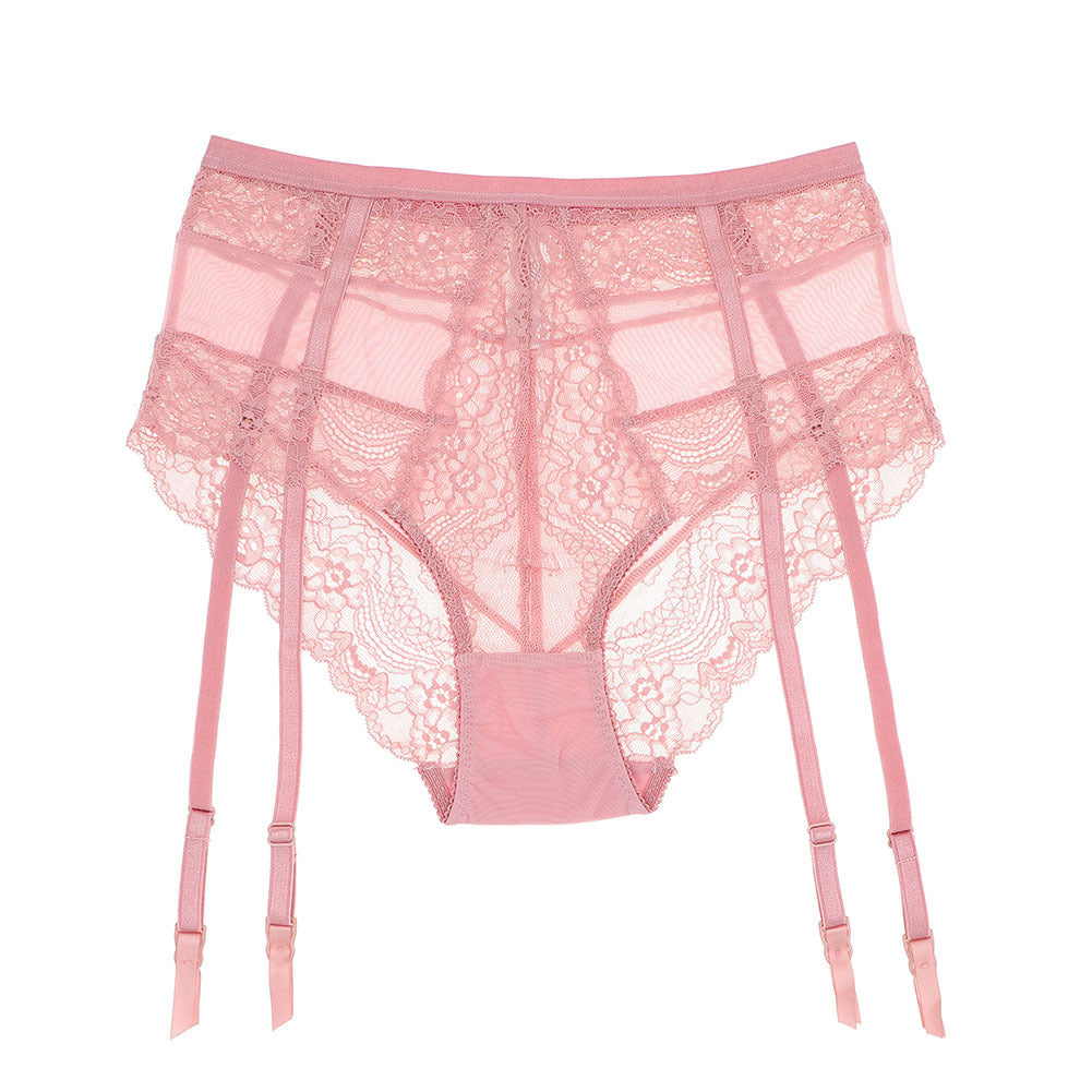 High Waist Panties Sheer Lace Suspenders - Mubimart -  