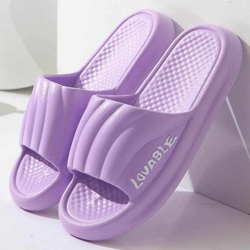 Summer Stripe Letter Design Home Slippers Thick Sole Non-slip Floor Bathroom Slipper For Women Men House Shoes - Mubimart