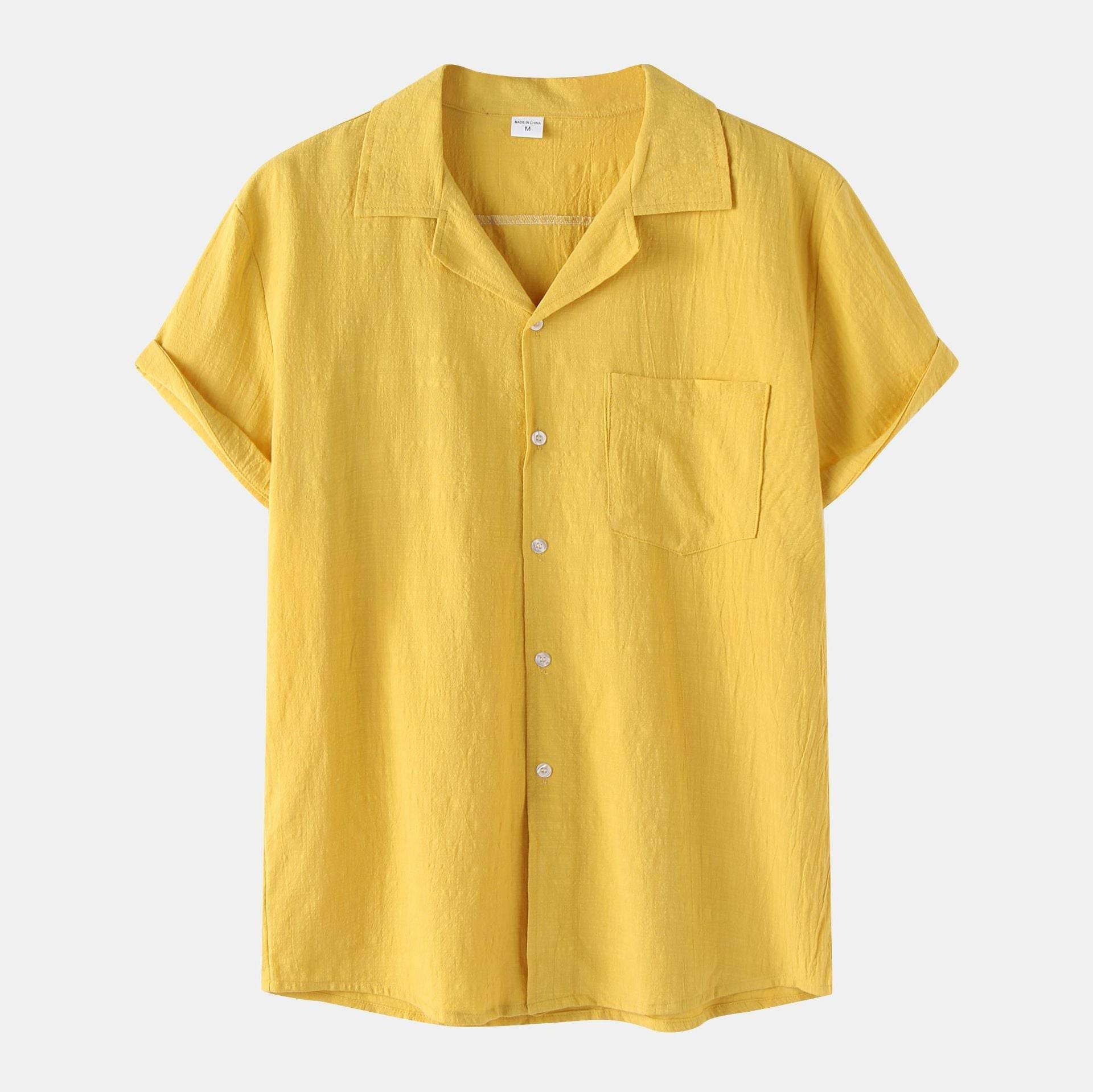 Cotton Linen Short Sleeve Shirt Men Linen Casual Half - Mubimart
