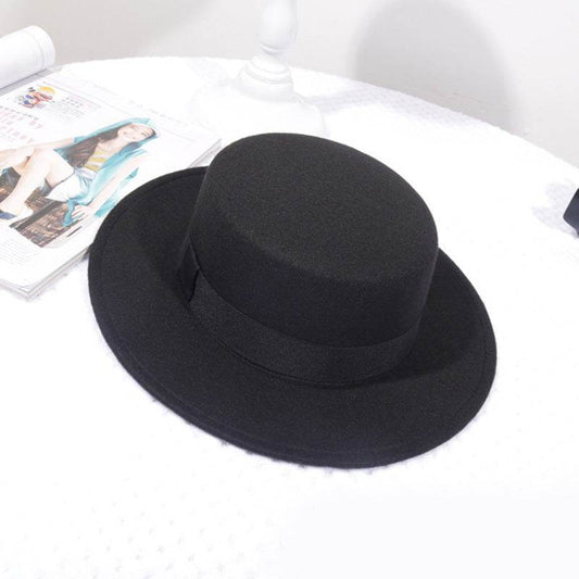Flat Top Retro British Big Brim Fedora Hat Street Leisure - Mubimart