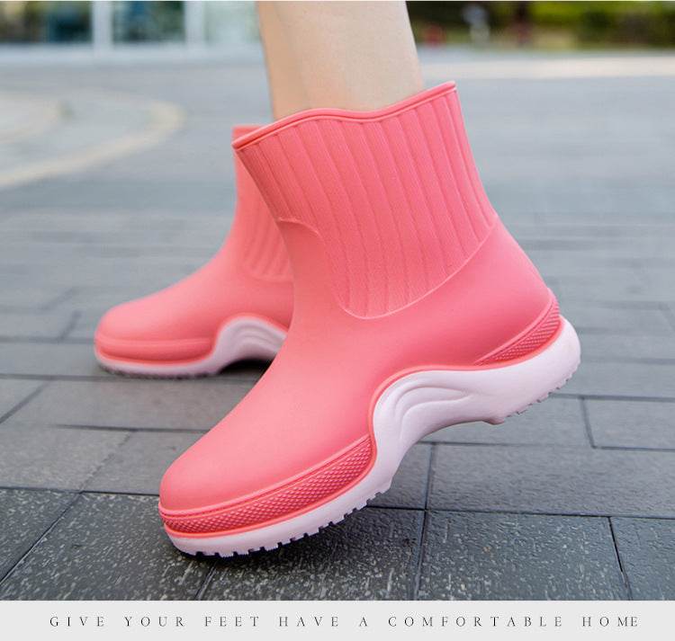 Women's Mid-calf Waterproof Soft-soled Rain Boots - Mubimart