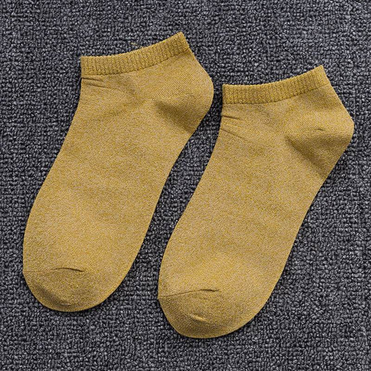 Spring And Summer New Japanese Socks Women's Low-cut Liners Socks Gold And Silver Silk Women's Thin Socks - Mubimart