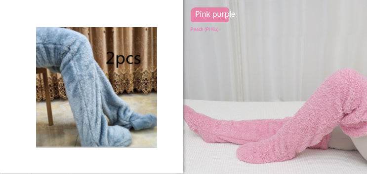 Over Knee High Fuzzy Long Socks Winter Warm Cold Leg Knee Joint Cold-proof Stockings Home Floor Sleeping Socks - Mubimart