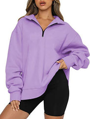 Women Sweatshirts Zip Turndown Collar Loose Casual Tops Clothes - Mubimart -  