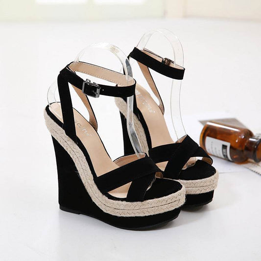 Hemp Rope Comfortable High Heels Wedge Sandals - Mubimart