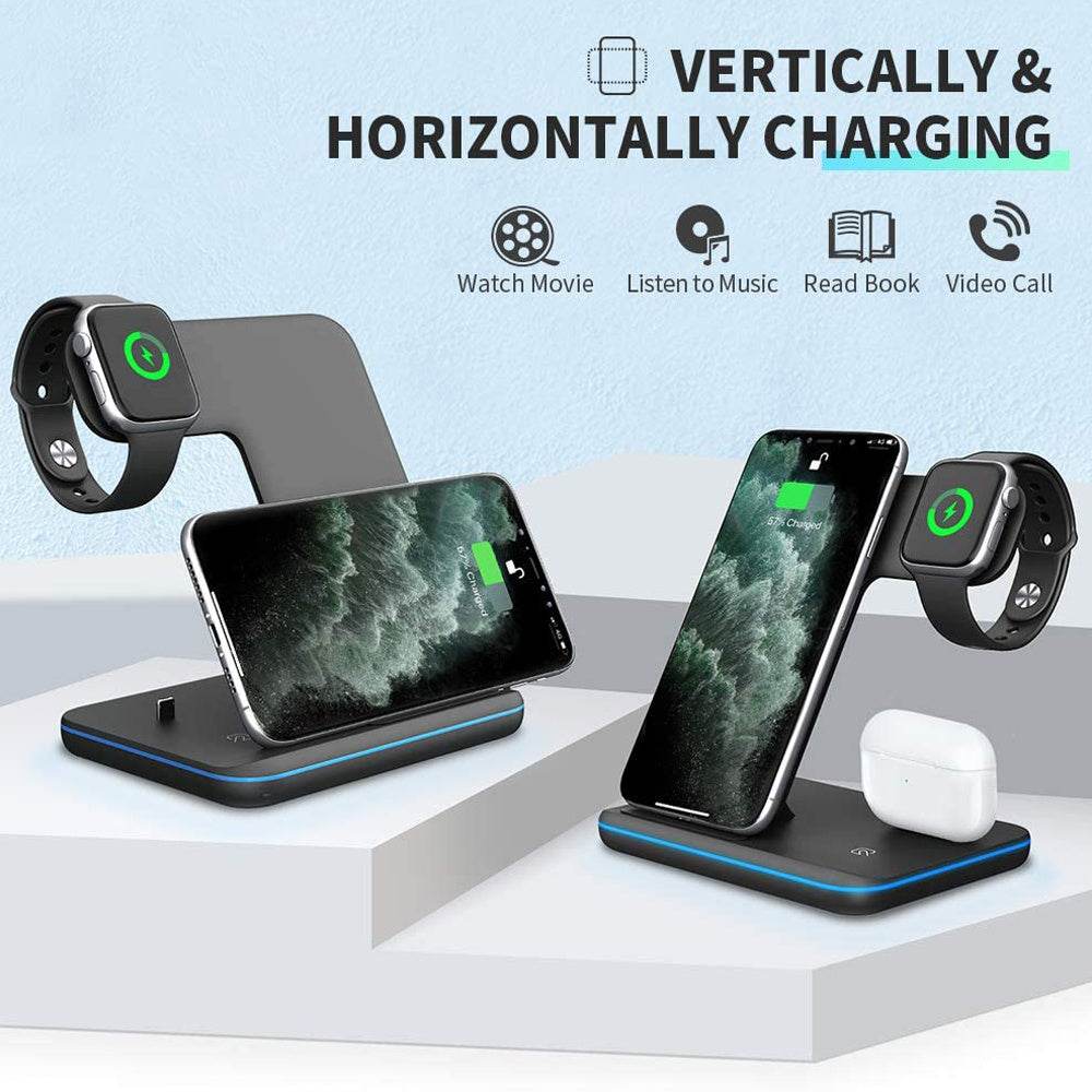 Compatible Mobile Phone Watch Earphone Wireless Charger 3 In 1 Wireless Charger Stand - Mubimart