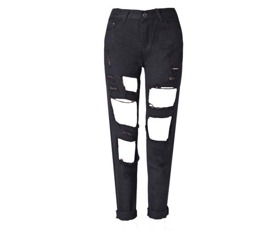 Ripped Jeans High Waist Women Ripped Hole Knee Skinny Pants - Mubimart