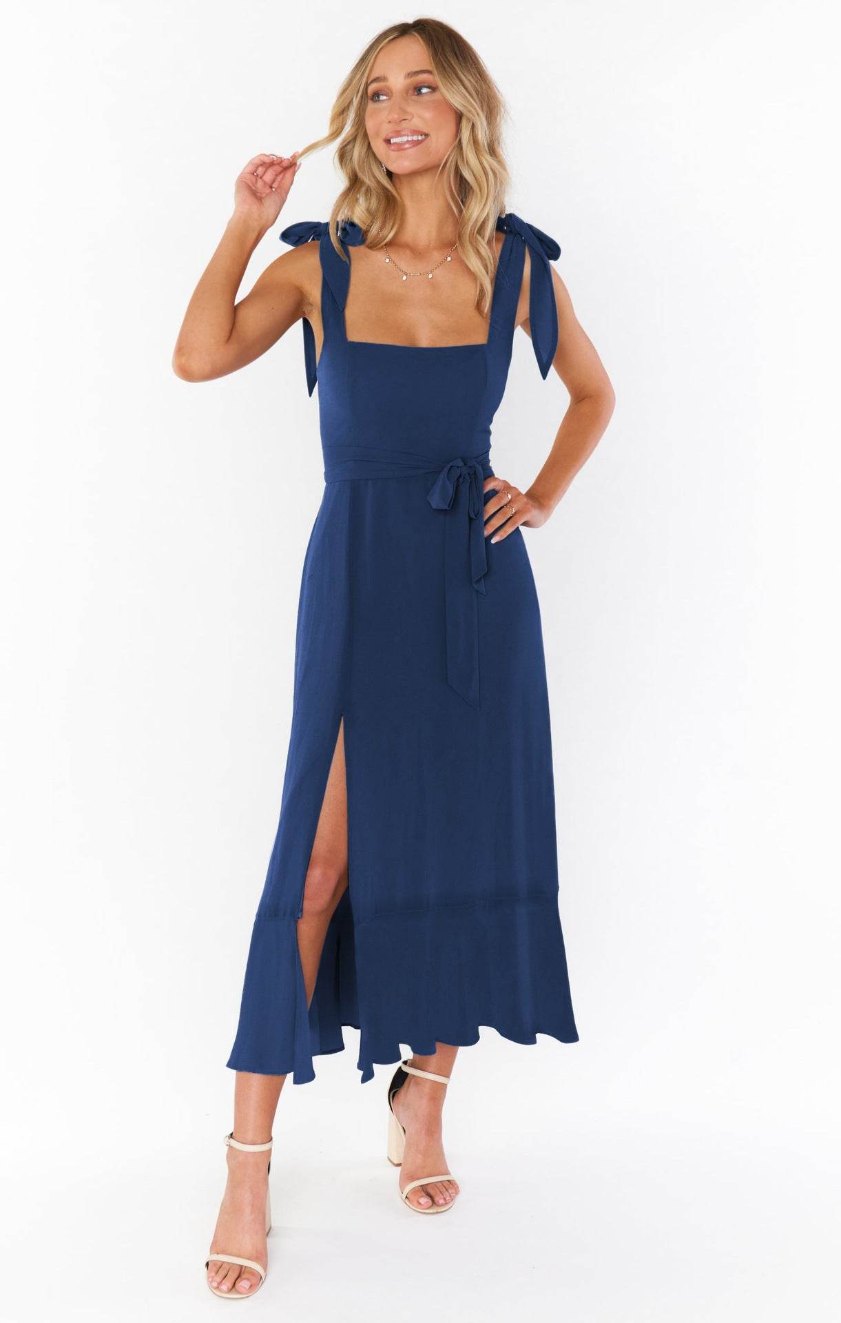 Women's Dresses Summer Elegant Bridesmaid Square Neck Ruffle Split Midi Formal Dress For Wedding Guest Cocktail Party - Mubimart