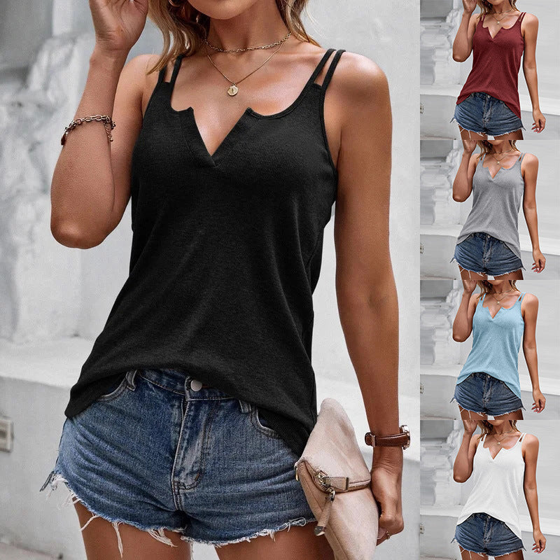 V-neck Camisole Tops For Women Casual Spaghetti Strap Tank Tops - Mubimart - Tank Top 