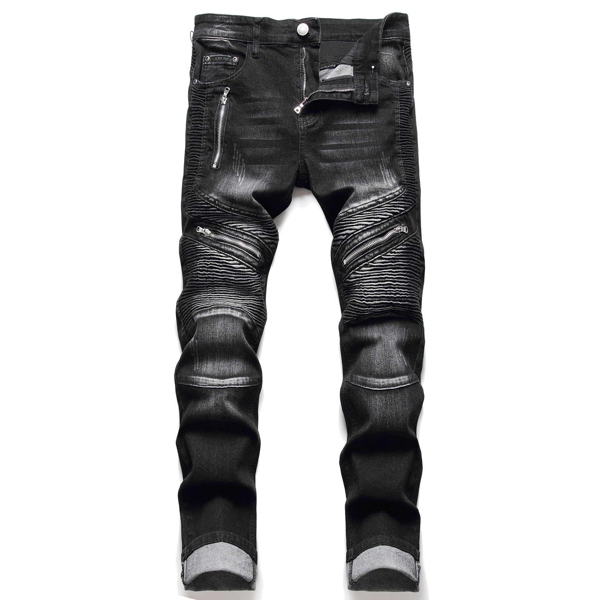 Modieuze heren slim fit rechte rits jeans