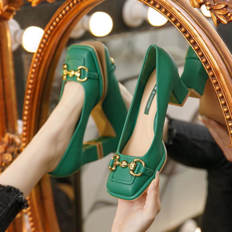 Women's French Mary Jane Chunky Heel Shoes - Mubimart