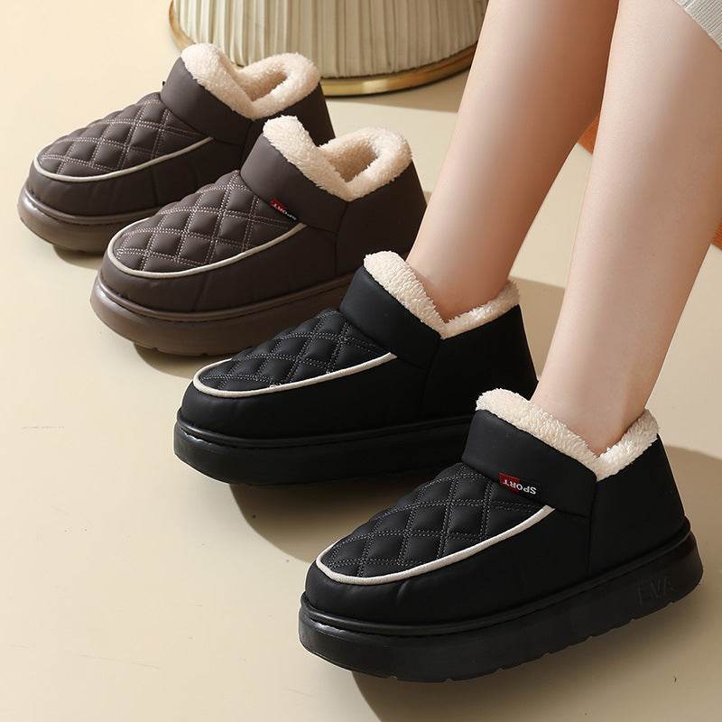 Winter Plush Cotton Shoes Warm Thick-bottom Waterproof Home Slippers All-match Indoor Outdoor Garden Shoes For Women - Mubimart